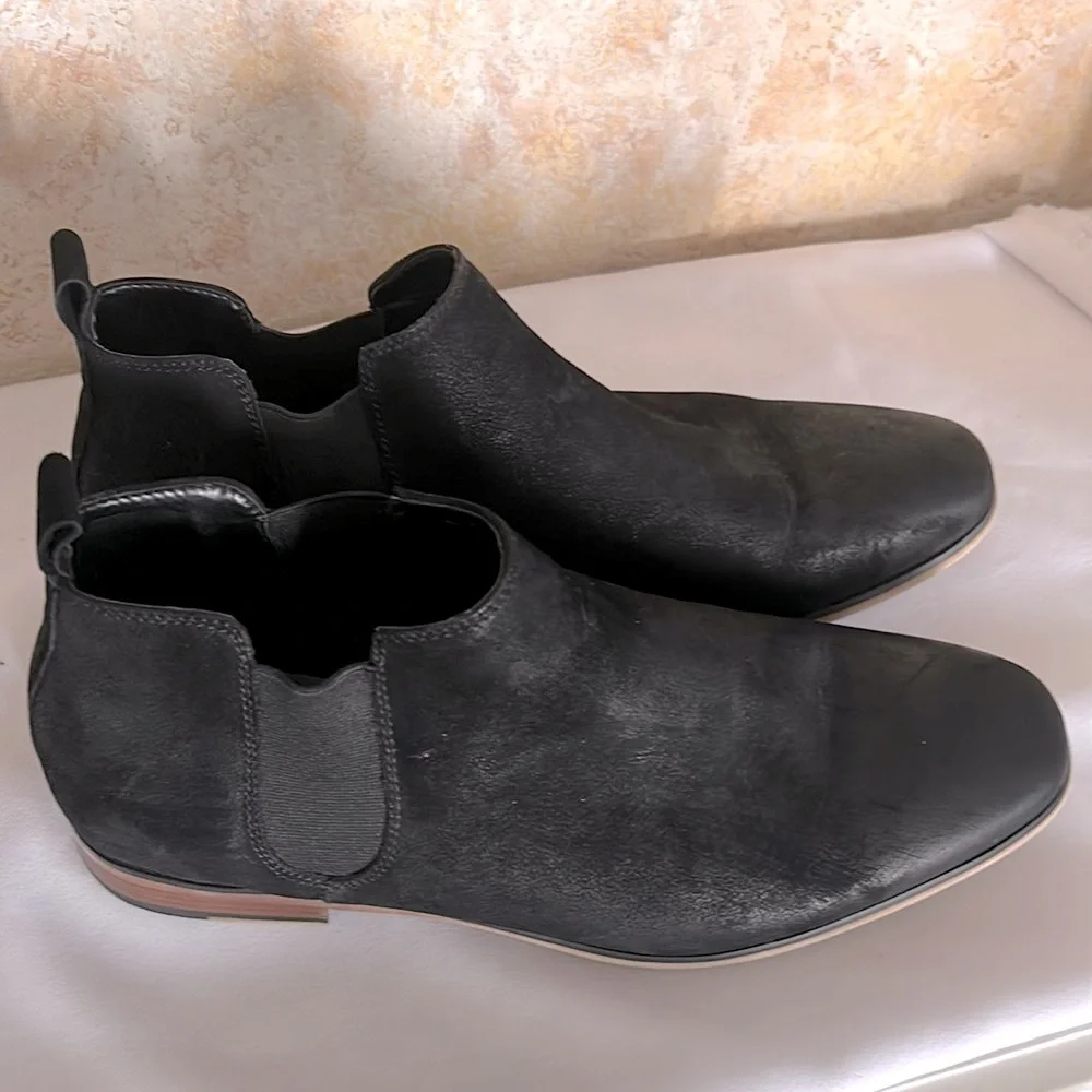 Kenneth Cole Mens Chelsea Black Boot Leather Festival Casual Distressed Size 10